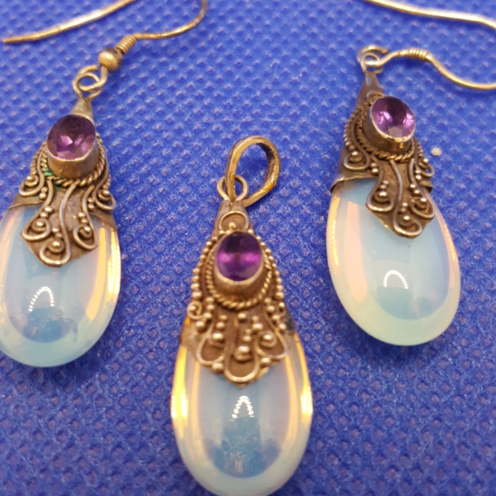 Amethyst and Opalite in SS Set - Picture 1 of 5